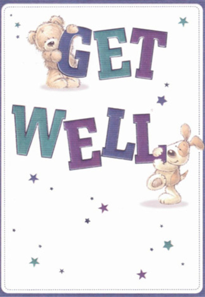 This cheerful get well card is a tribute to encouragement and thoughtful care, beautifully portrayed through a friendly bear and playful puppy at center stage. Stars swirl above, casting good wishes over the scene, reminiscent of the welcoming glow found in Belgravia's leafy courtyards. The bold 'GET WELL' words, shaded with shades of purple and aqua, ground the artwork with a sense of calm determination. Strong, confident typography balances the soft, tactile illustration: the bear's plush fur and puppy's silky ears feel almost tangible, like the comfort of a bespoke bouquet from Florists Belgravia. Each detail suggests a careful hand, much like selecting the right stem to enhance a floral arrangement destined for a loved one's recovery. Pairing this card with fresh flowers creates a unified gesture of hope and warmth-a light, airy touch that's perfect for lifting spirits around Motcomb Street and beyond.
